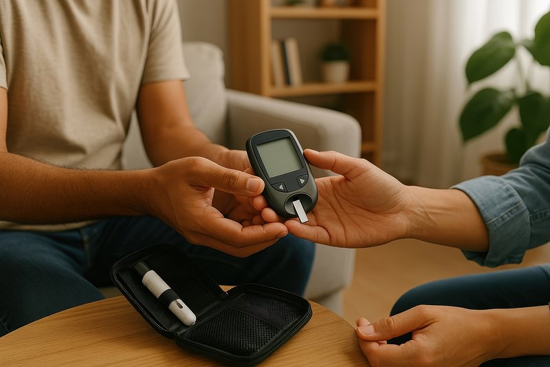 Blood sugar monitoring device usage.