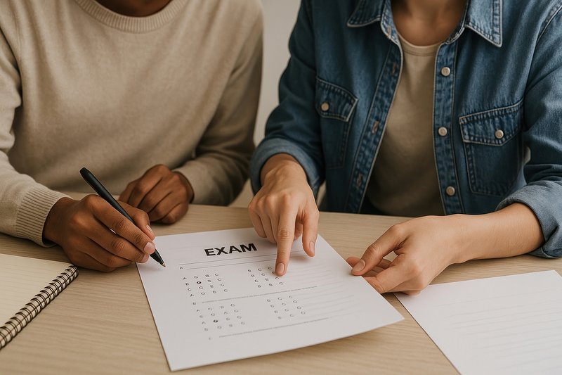 Students reviewing exam results.