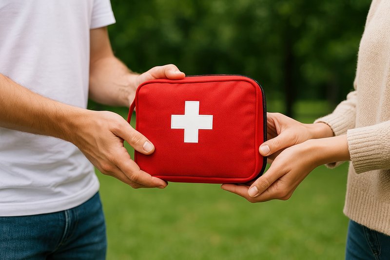 Emergency kit exchange outdoors.