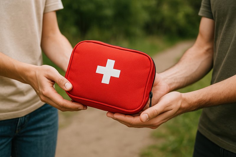 Emergency kit shared outdoors.