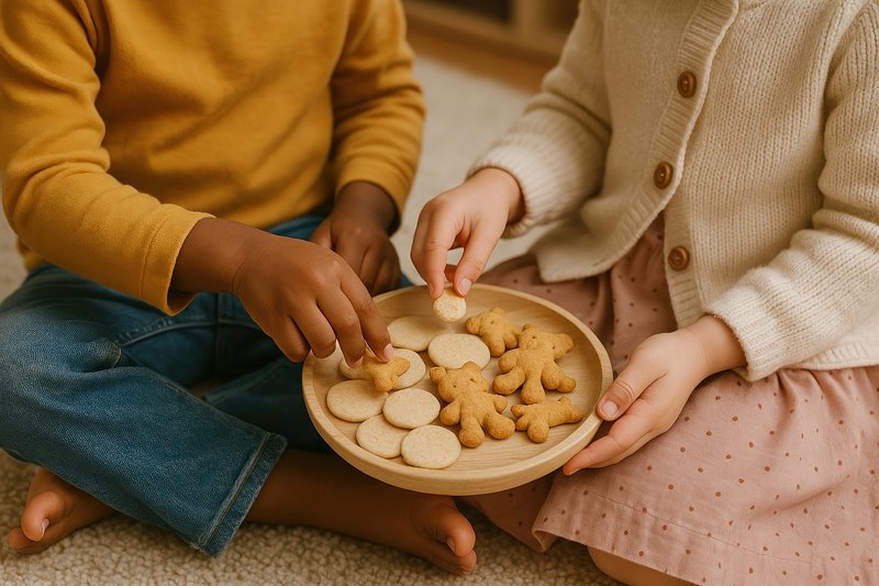 Children sharing cookies together.