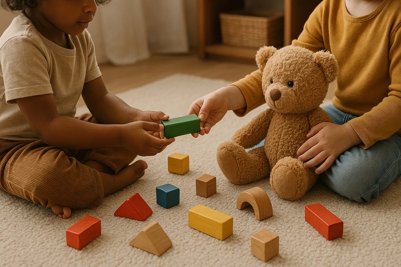 Children playing with colorful blocks.