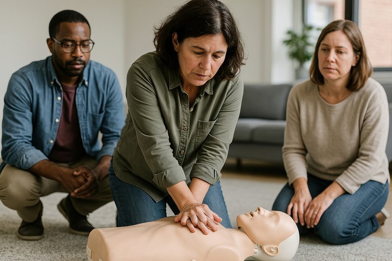 CPR training with attentive participants.
