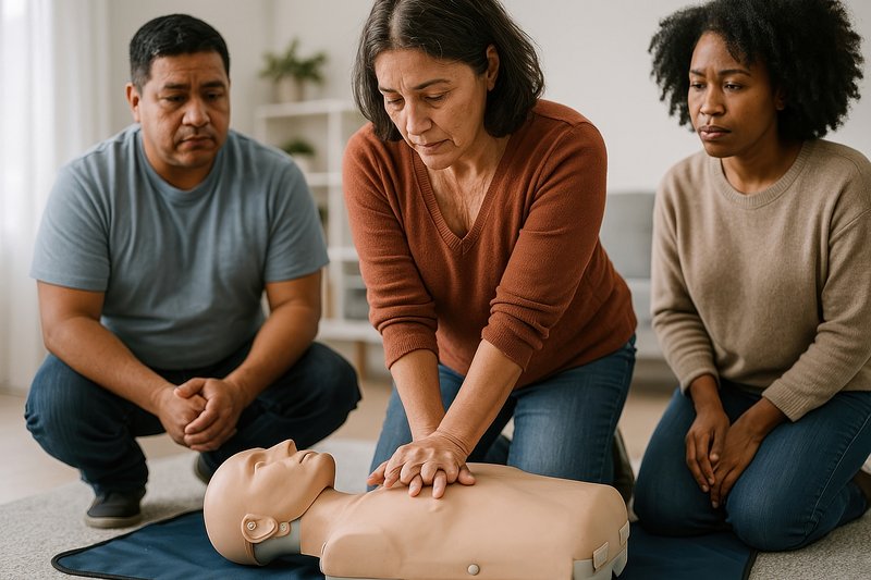 CPR training with diverse participants.
