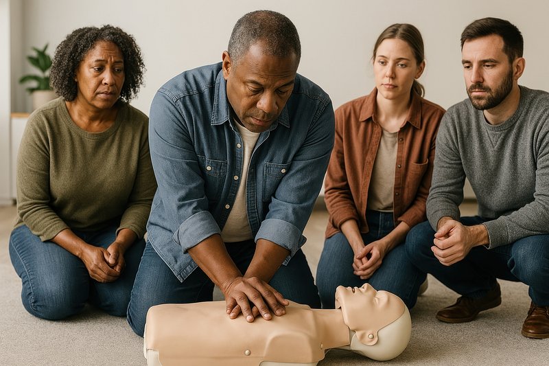 CPR training with attentive group.