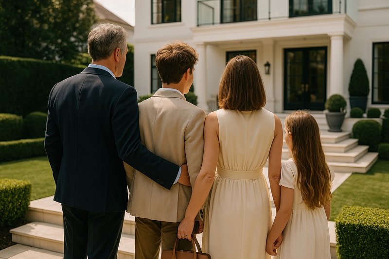 Family admiring elegant home