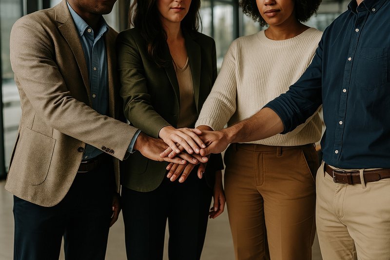 Diverse teamwork hands unity