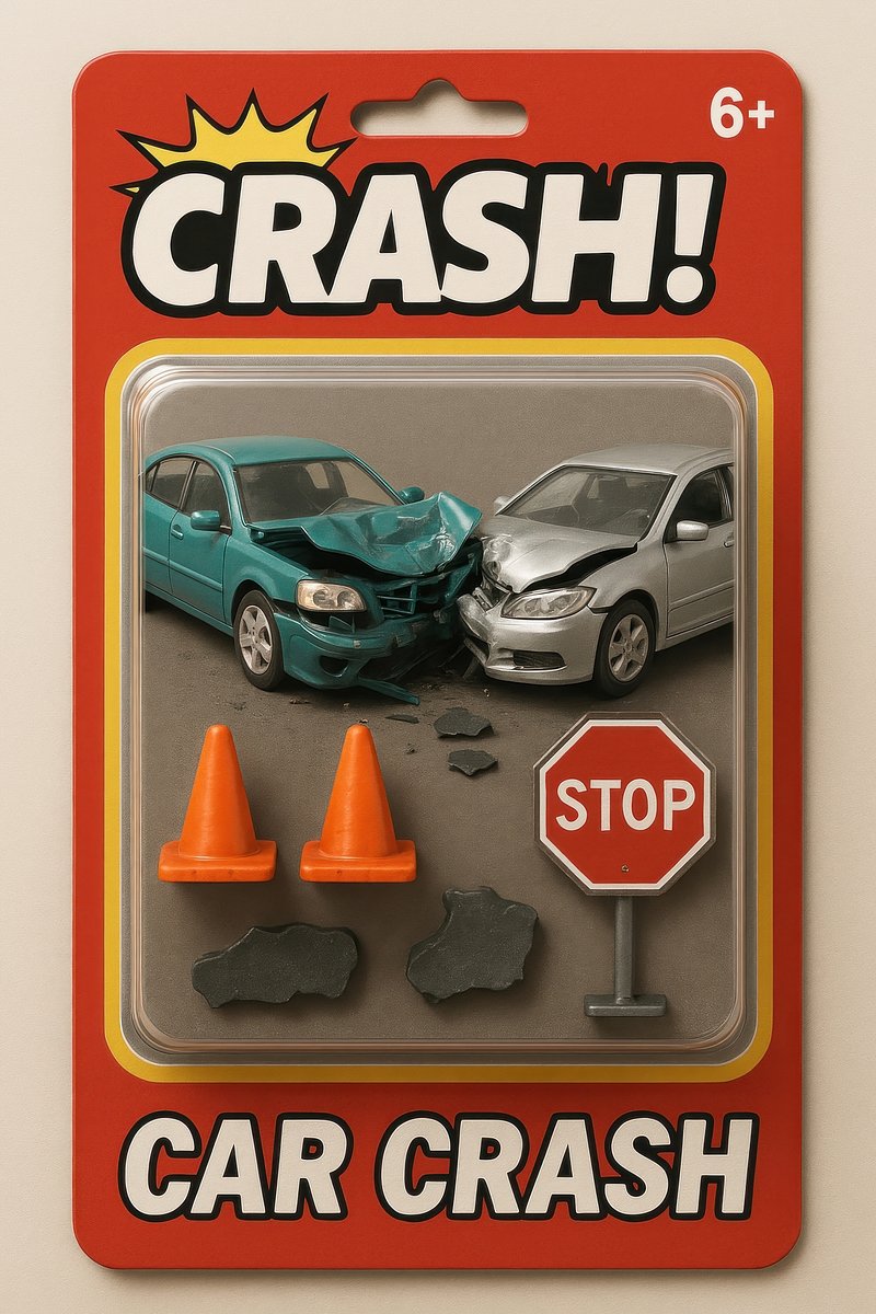 Toy car crash package illustration.