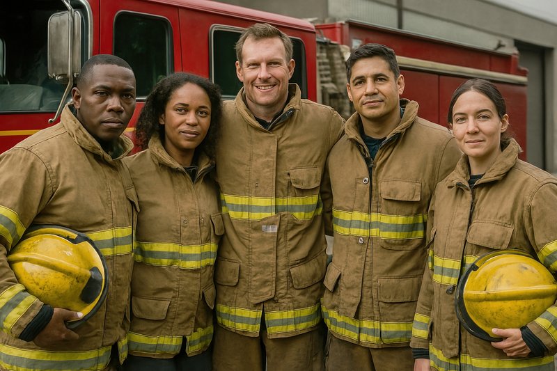 Diverse firefighters team unity
