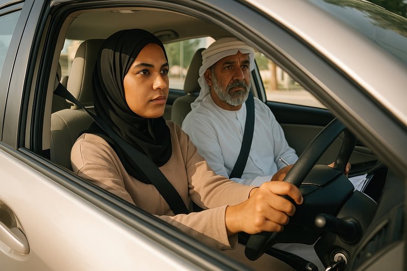 Diverse driving lesson scene