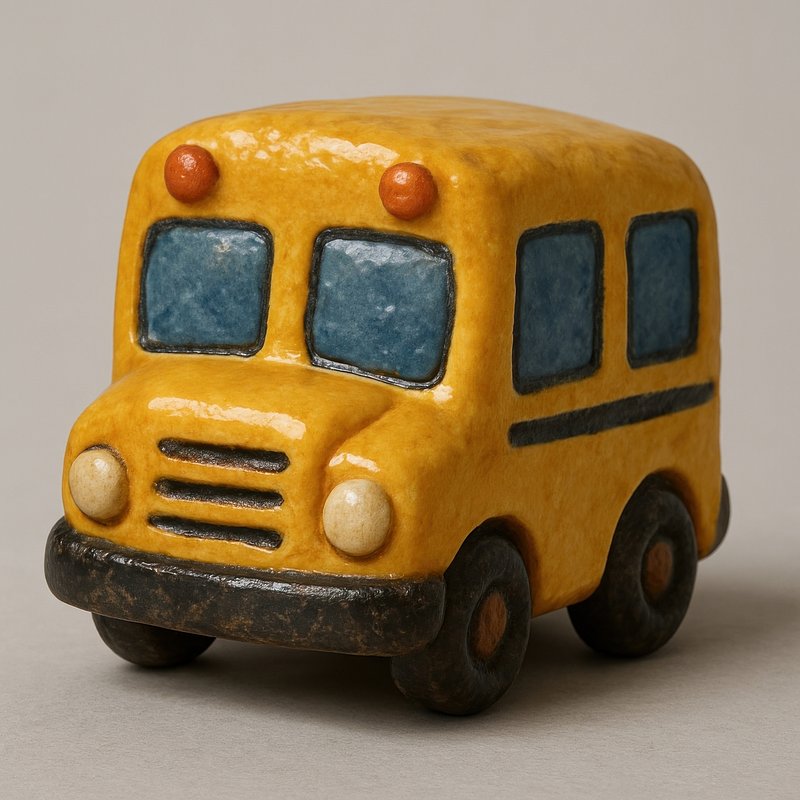 Whimsical ceramic school bus