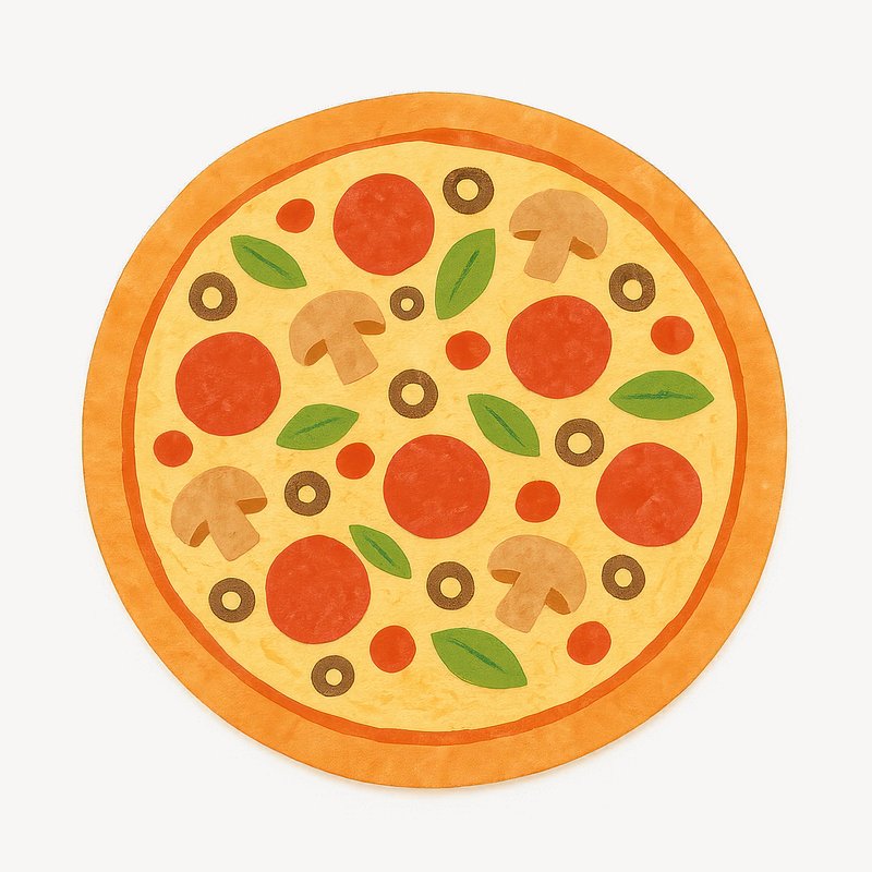 Colorful delicious pizza illustration.