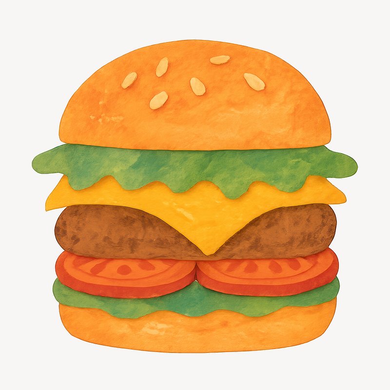 Colorful delicious burger illustration.