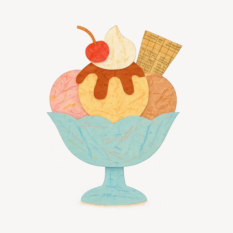 Colorful ice cream sundae illustration.
