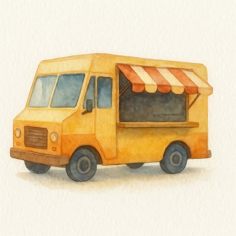 Vintage watercolor food truck illustration.