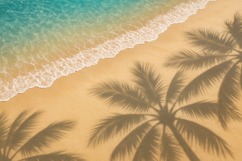 Tropical beach with palm shadows.