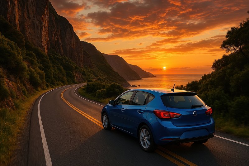 Car sunset scenic coastal drive