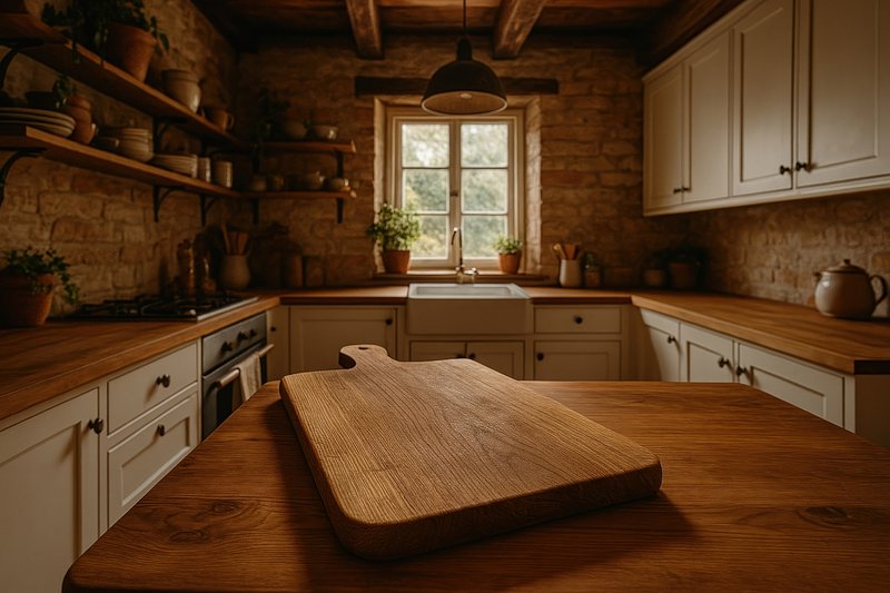 Rustic kitchen with wooden elements.