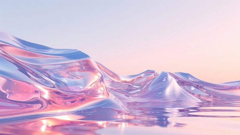 Surreal iridescent liquid landscape, desktop wallpaper