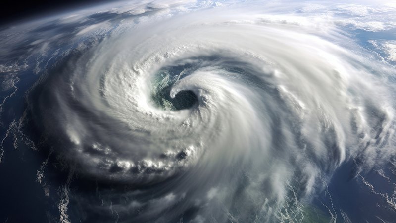 Dramatic swirling hurricane clouds