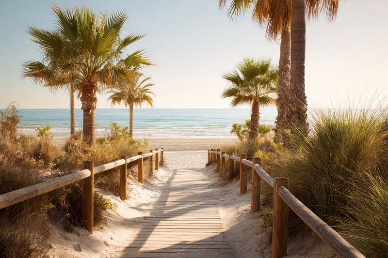 Sand dunes and palm trees to the ocean summer beach tropical.