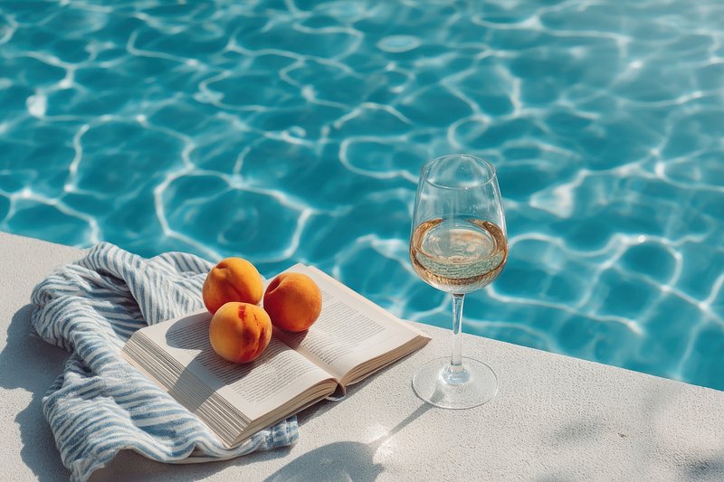 Summer scene pool outdoors poolside.