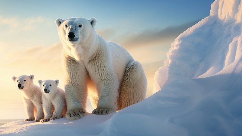 Polar bears on snowy landscape