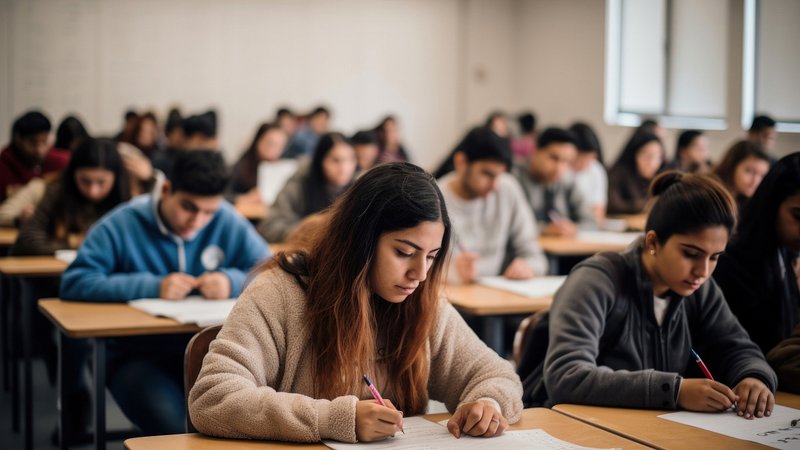 Focused students taking exam