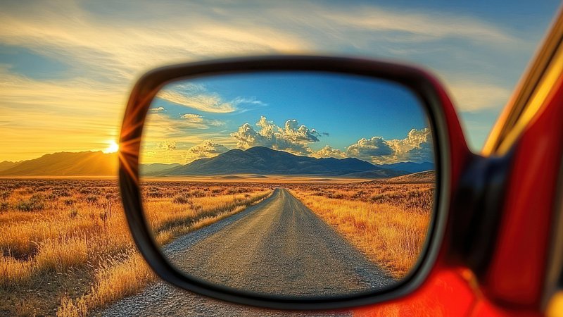 Road trip sunset reflection