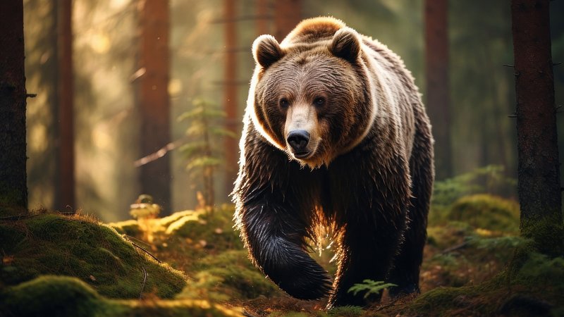 Majestic bear in forest sunlight