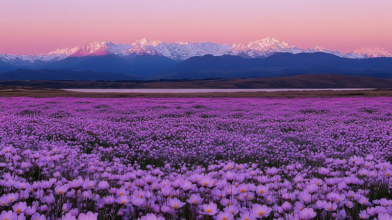 Vibrant purple field sunset, desktop wallpaper