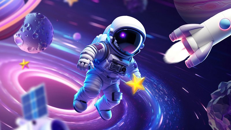 Astronaut exploring vibrant cosmic scene