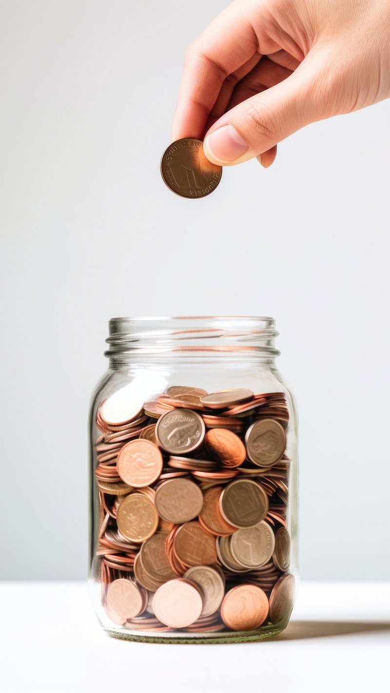 Savings growth with coin jar