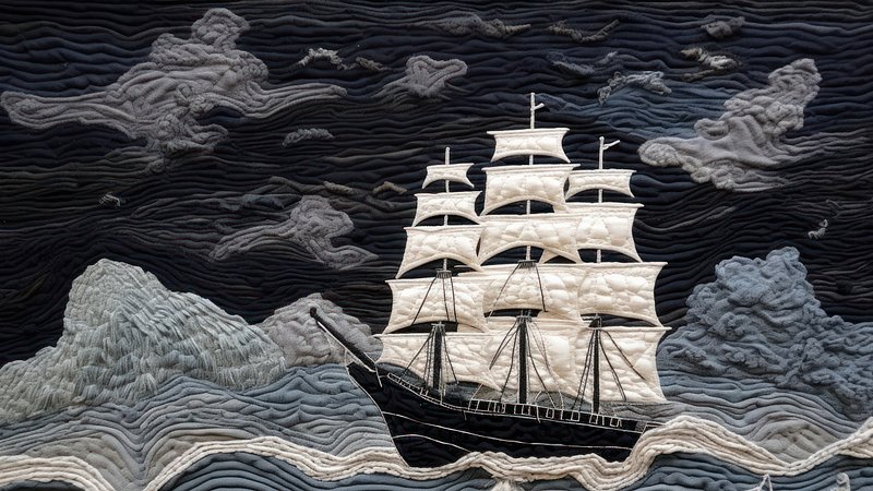 Sailing ship textile art