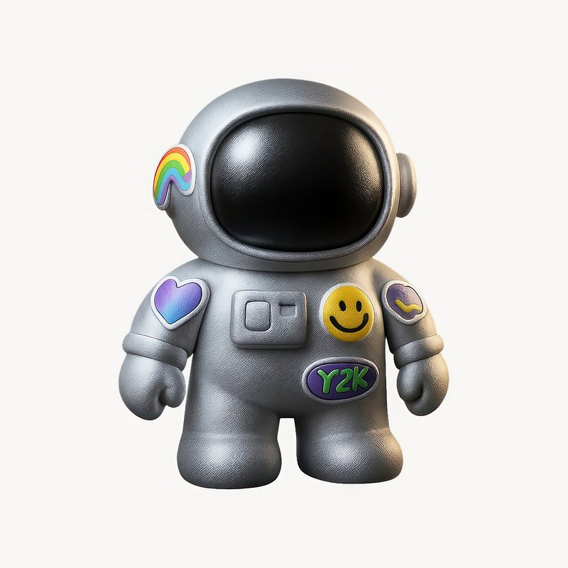 Cute astronaut with colorful stickers.
