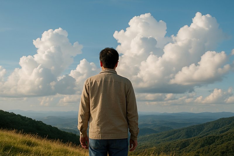 Man admires scenic mountain view.