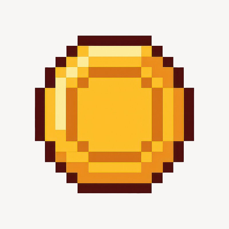 Pixelated gold coin illustration.