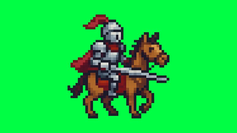 Pixelated knight riding horse