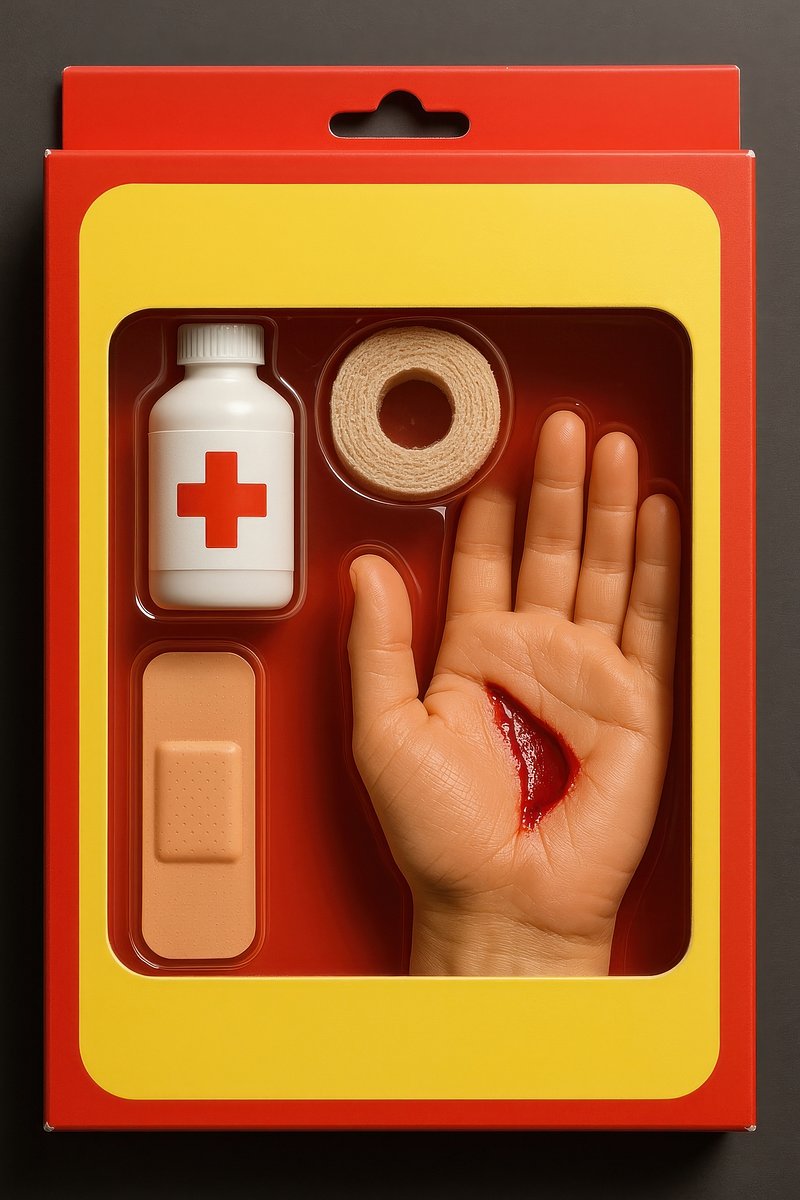 Emergency kit with realistic hand.