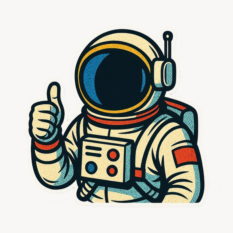 Retro astronaut giving thumbs-up.