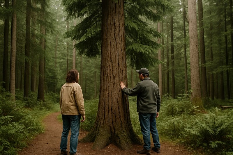 Exploring serene forest environment together.