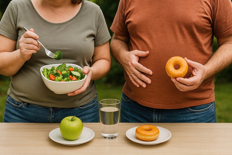 Healthy versus unhealthy food choices.