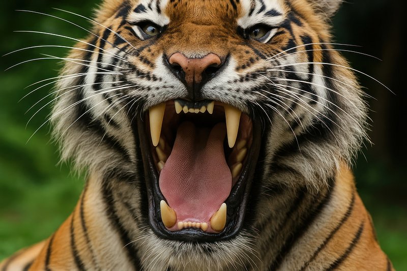 Fierce tiger roaring powerfully.