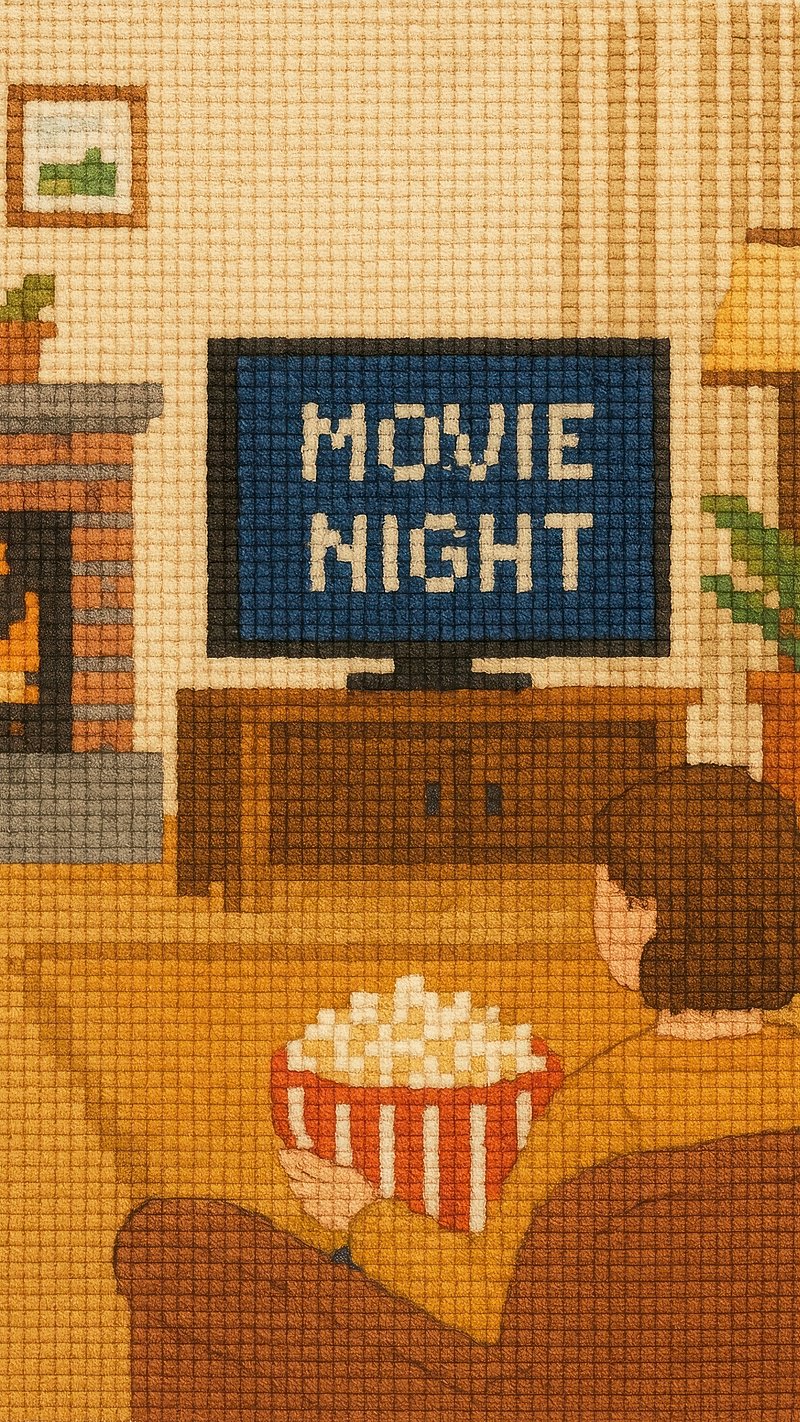 Cozy movie night illustration.