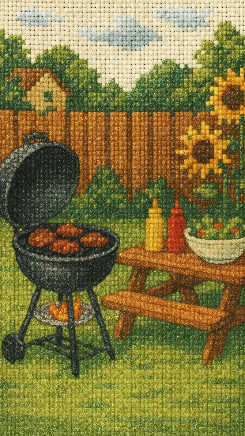 Charming backyard barbecue scene.