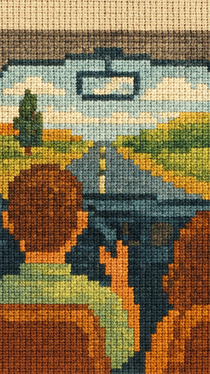 Retro pixelated road trip art