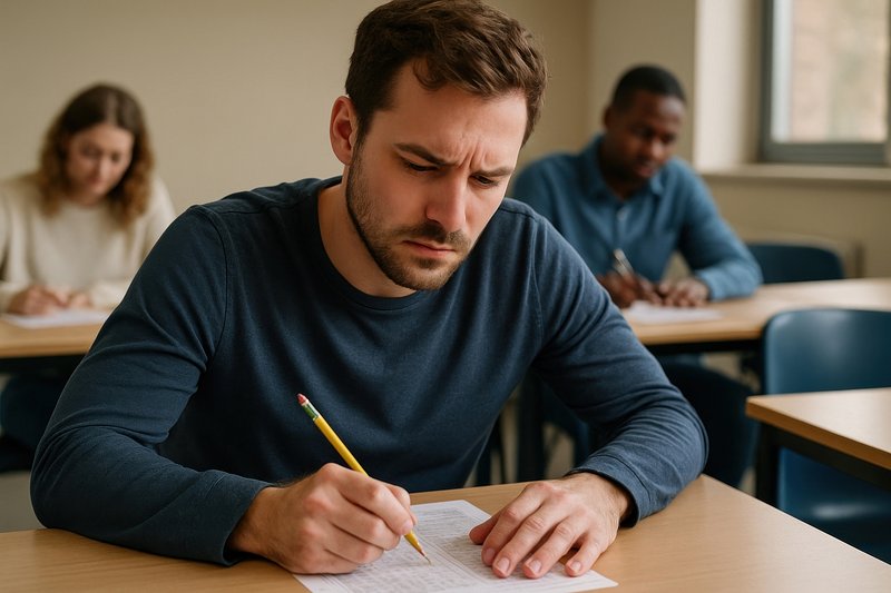 Focused students taking exam
