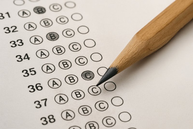 Pencil on multiple-choice test.