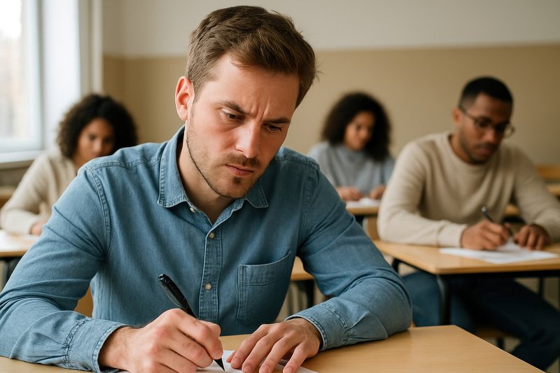 Focused students taking exam