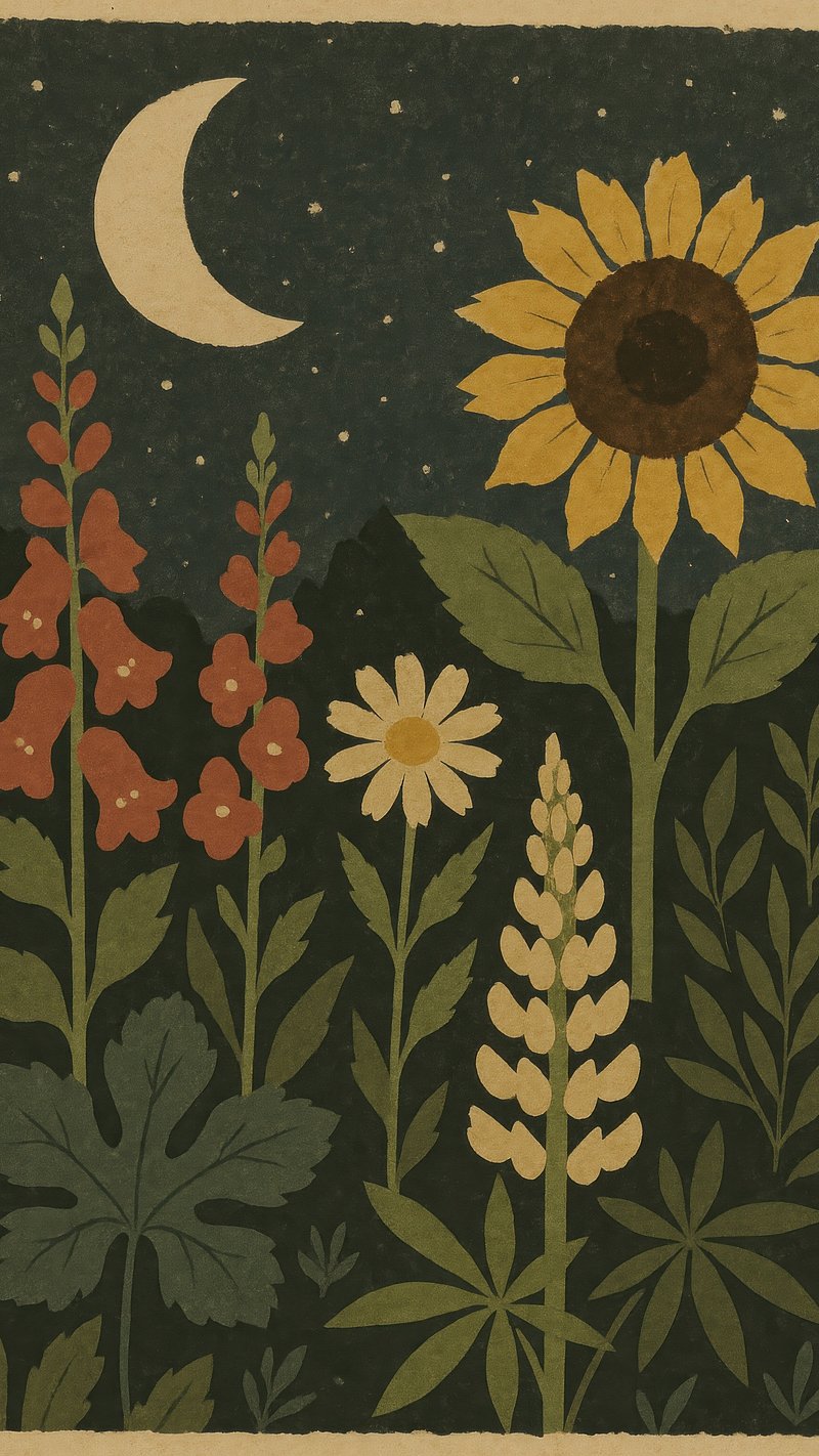 Vintage floral night scene